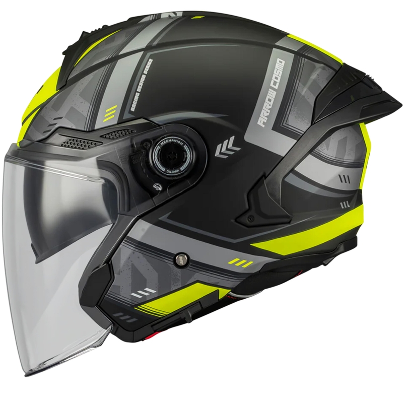 Otvorená prilba na motorku MT Cosmo SV Arrow B3 matná čierno-šedo-fluo žltá