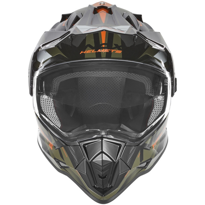 Enduro prilba na motorku NOX N312 Track khaki-oranžová