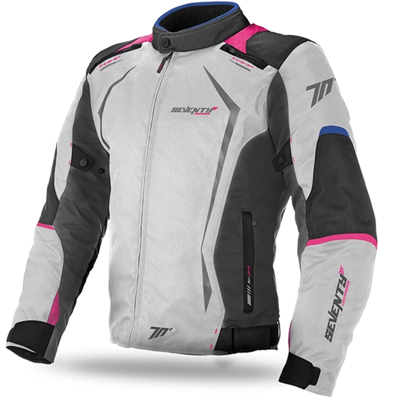 Dámska bunda na motocykel SEVENTY DEGREES SD-JR49 šedo-modro-ružová