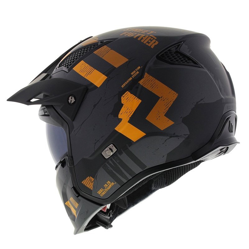 Otvorená prilba s maskou MT Streetfighter SV S Skull A12 šedo-oranžová s irídiovou clonou - II. akosť