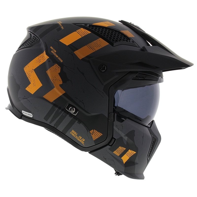 Otvorená prilba s maskou MT Streetfighter SV S Skull A12 šedo-oranžová s irídiovou clonou - II. akosť