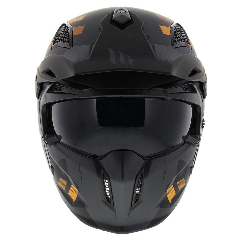 Otvorená prilba s maskou MT Streetfighter SV S Skull A12 šedo-oranžová s irídiovou clonou - II. akosť