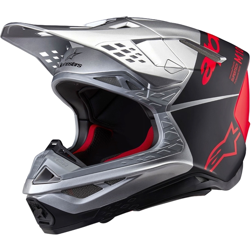 Motokrosová prilba Alpinestars Supertech S-M10 Flood matná strieborno-čierno-oranžová fluo