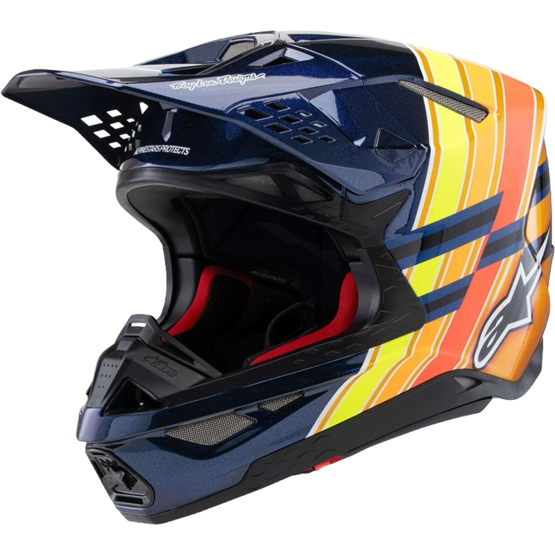 Motokrosová prilba Alpinestars Supertech S-M10 edícia TROY LEE DESIGNS perleť modro-fluo oranžovo-žlto-červená