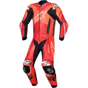 Jednodielna kožená kombinéza na motorku Alpinestars GP Plus V4 Sprint, Tech-air kompatibilná fluo červeno-červeno-bielo-čierna
