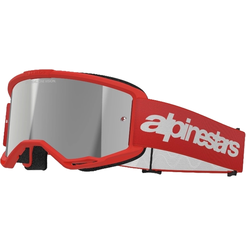 Motokrosové okuliare Alpinestars Vision 3 Wordmark červené so zrkadlovým strieborným plexisklom výpredaj
