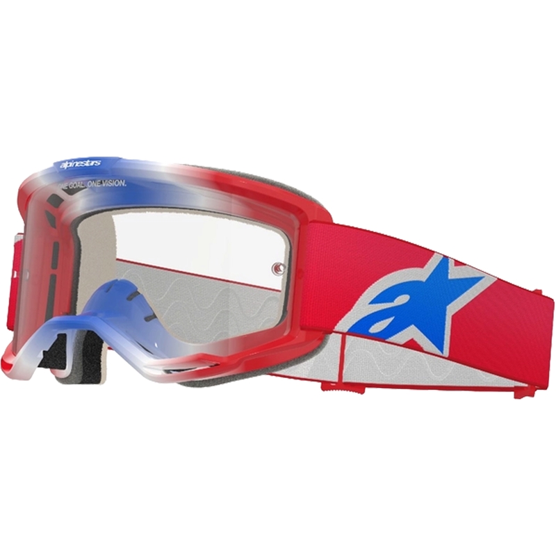 Motokrosové okuliare Alpinestars Vision 5 Corp červeno-bielo-modré s čírym plexisklom