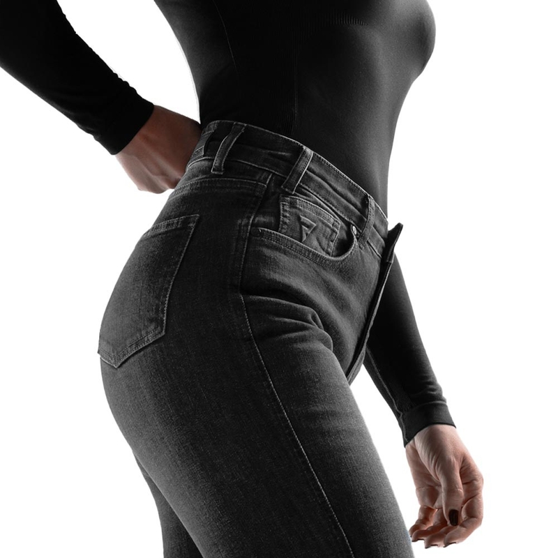 Dámske predĺžené džínsy na motorku Rebelhorn Classic Monolayer vyprané čierne