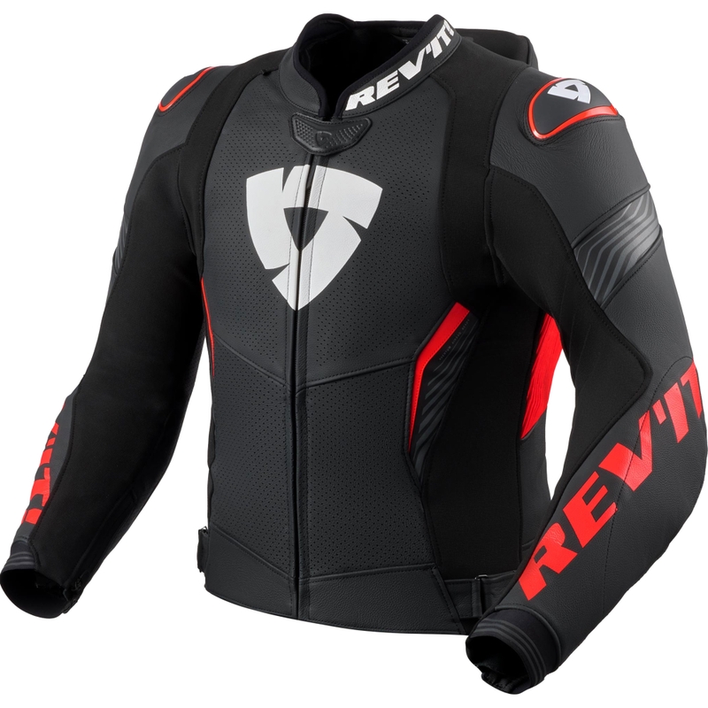 Kožená bunda na motorku Revit Argon 3 PRO čierno-fluo červená