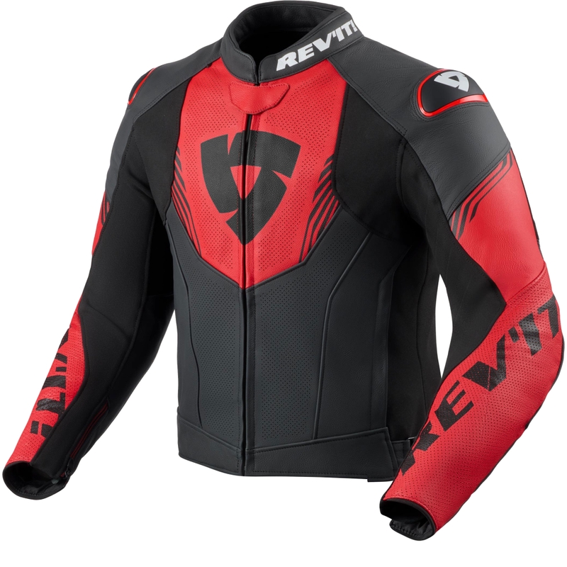 Kožená bunda na motorku Revit Argon 3 čierno-fluo červená