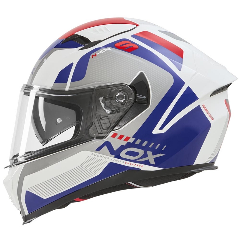 Integrálna helma na motorku NOX N402 Mentor bielo-modro-červená