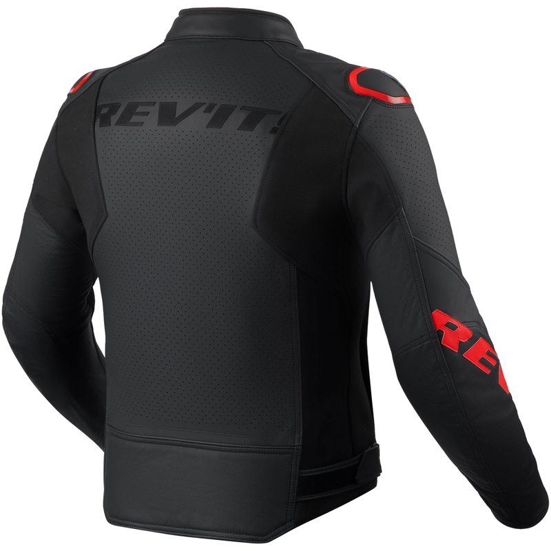 Kožená bunda na motorku Revit Quadratic čierno-fluo červená