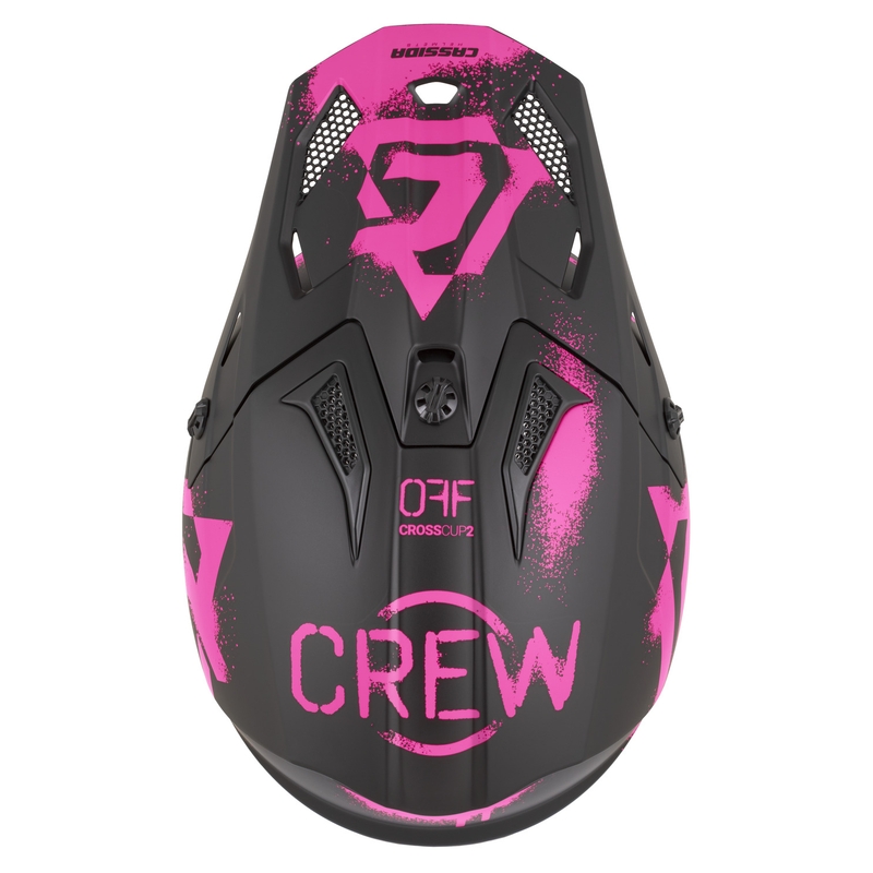 Motokrosová prilba na motorku Cassida Cross Cup 2 Crew matná čierno-fluo ružová