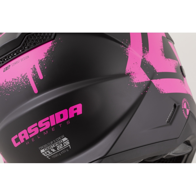 Motokrosová prilba na motorku Cassida Cross Cup 2 Crew matná čierno-fluo ružová