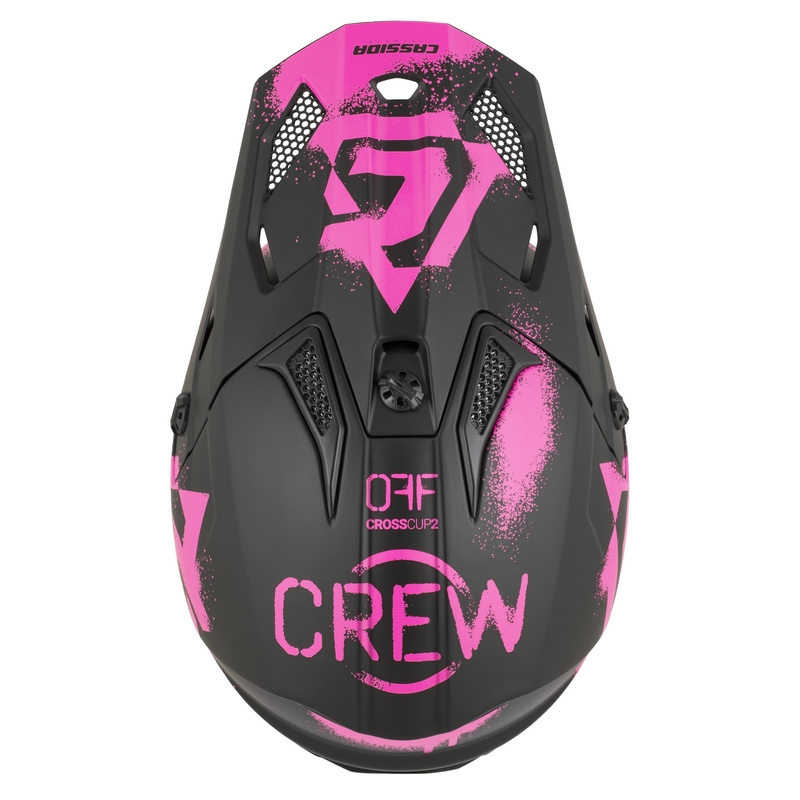 Detská motokrosová helma na motorku Cassida Cross Cup 2 Crew Junior matná čierno-fluo ružová