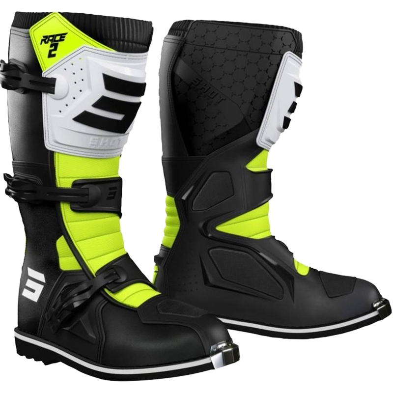 Detské motokrosové topánky Shot Race 2 čierno-bielo-fluo žlté