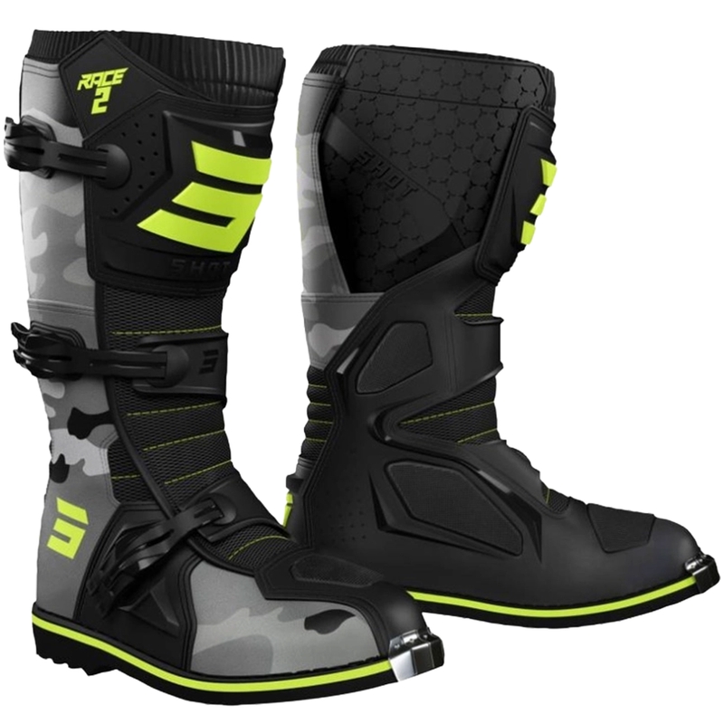 Detské čižmy na motocykel Shot Race 2 camo-fluorescenčno žlté
