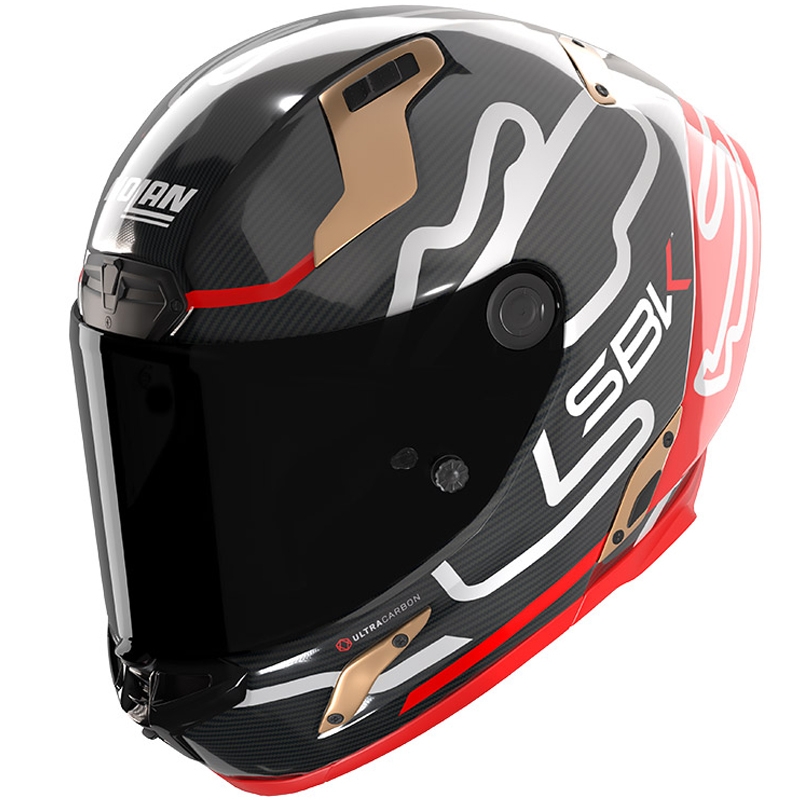 Integrálna helma na motorku Nolan X-804 RS Ultra Carbon SBK lesklá čierno-červeno-zlatá