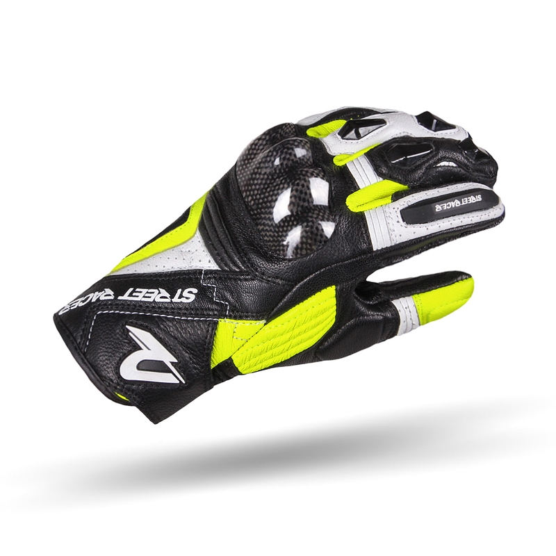 Rukavice na motocykel Street Racer XTR čierno-bielo-fluo žlté výpredaj