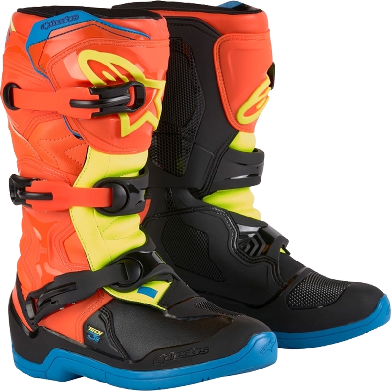 Detské čižmy na motocykel Alpinestars Tech 3S Youth oranžovo fluorescenčno-modro-fluorescenčno žlto-čierne