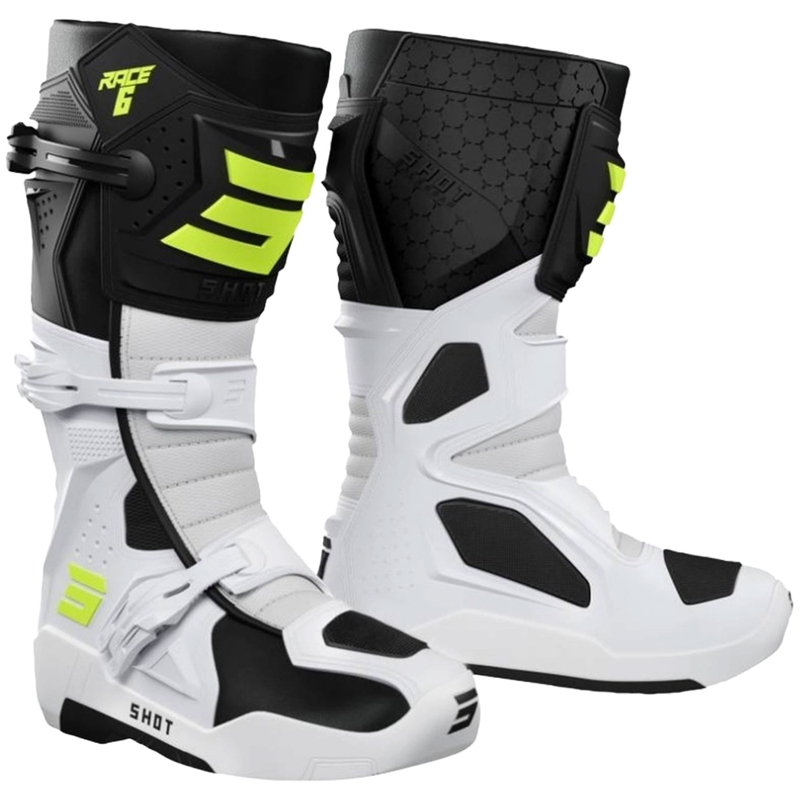 Motokrosové topánky Shot Race 6 čierno-bielo-fluo žlté