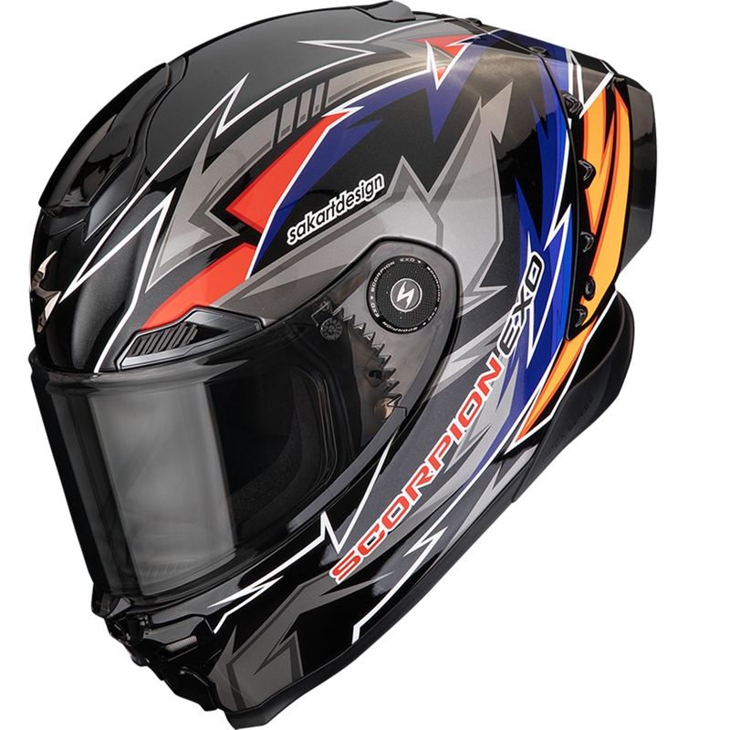 Integrálna prilba na motorku Scorpion EXO-RACE Air Move On FIM2 čierno-modro-oranžová