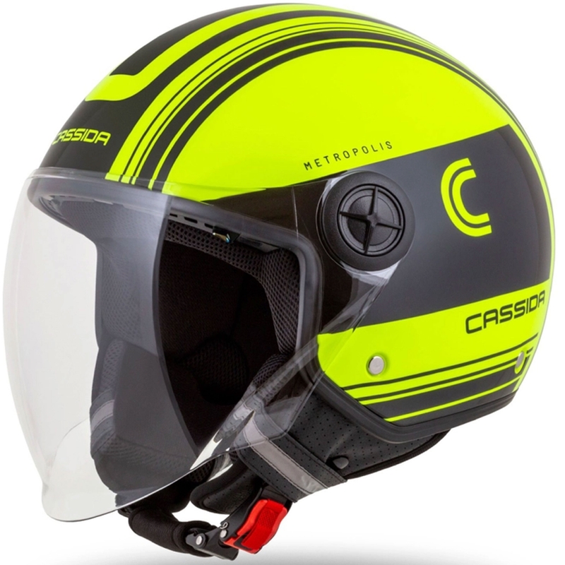 Otvorená prilba na motocykel Cassida Handy Metropolis Safety fluorescenčno žlto-čierno-reflexná šedá
