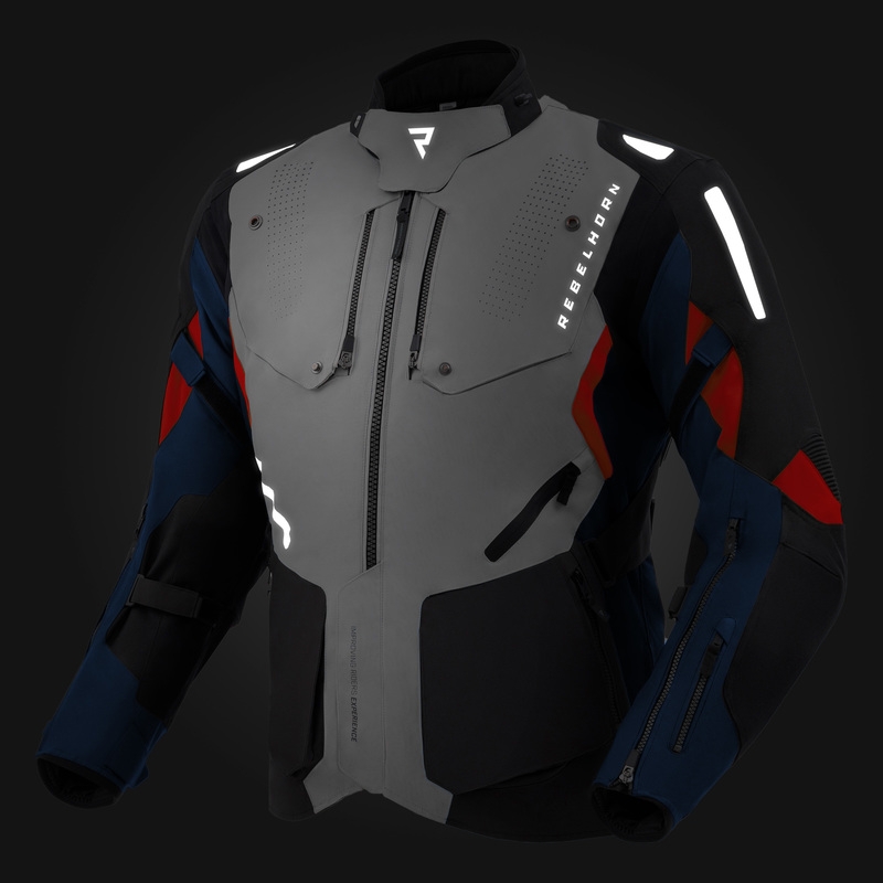 Bunda na motorku Rebelhorn Hiker IV svetlo šedo-modro-červená