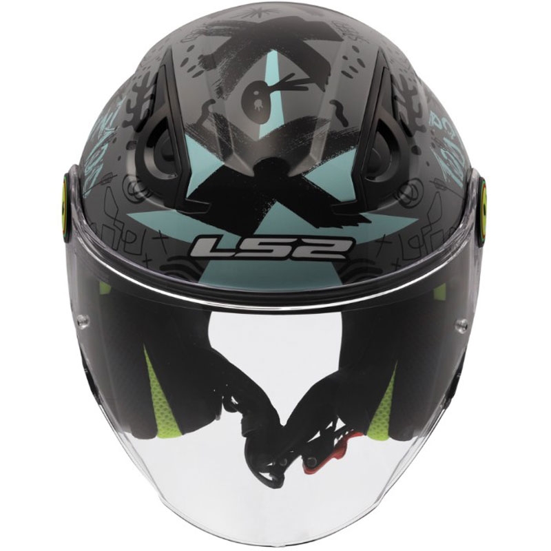 Detská otvorená prilba na motorku LS2 OF622 Funny II Scribble lesklá šedo-modrá