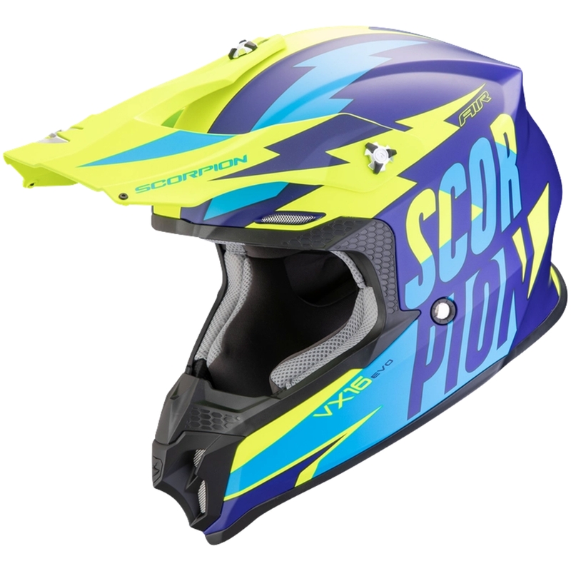Motokrosová prilba Scorpion VX-16 EVO AIR Slanter matná modro-fluo žltá výpredaj