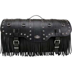 Kožený kufor na motorku so zámkom, nitmi a strapcami RSA K160 čierny