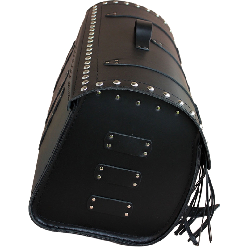 Kožený kufor na motorku so zámkom, nitmi a strapcami RSA K165 čierny