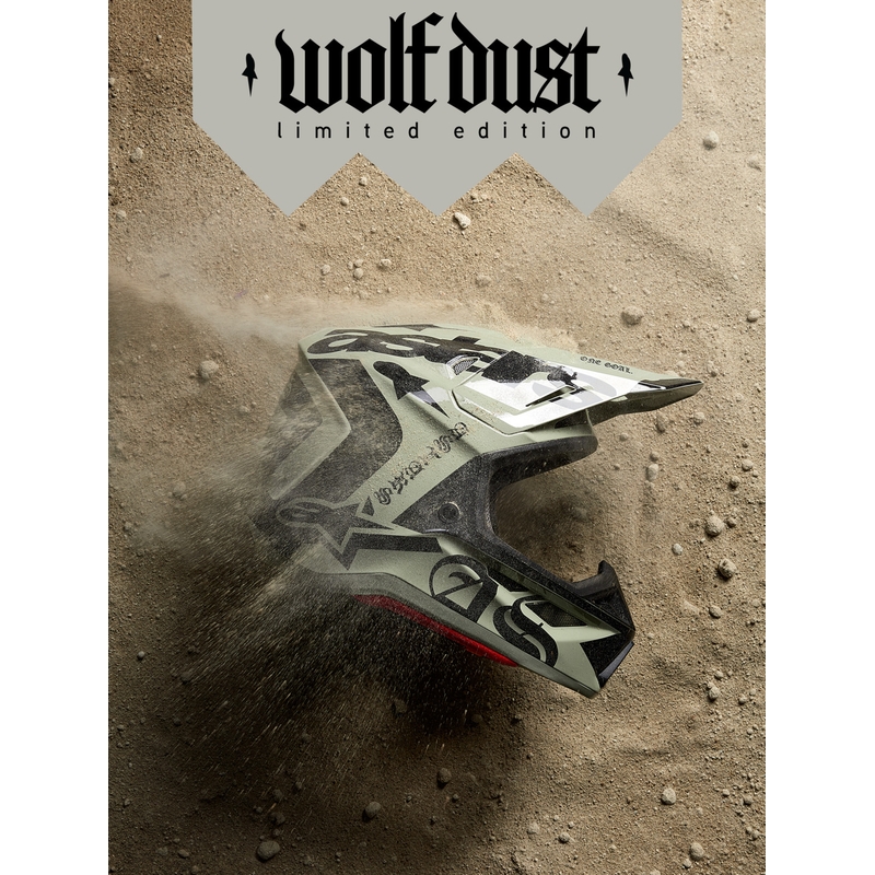 Motokrosová prilba Alpinestars Supertech S-M7 limitovaná edícia Wolf Dust pieskovo-čierna