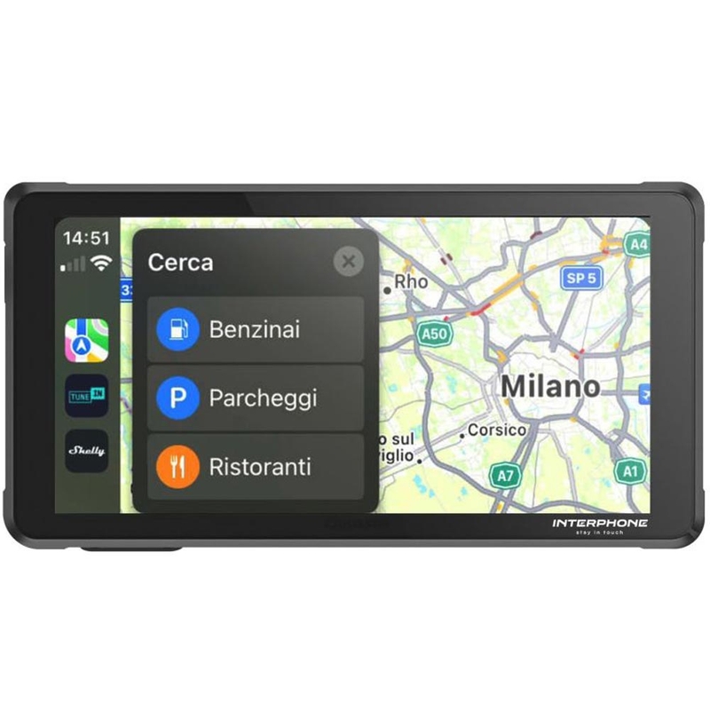 Displej pre zrkadlenie telefónu na motorku s ochranným sklom Interphone RideSync čierny