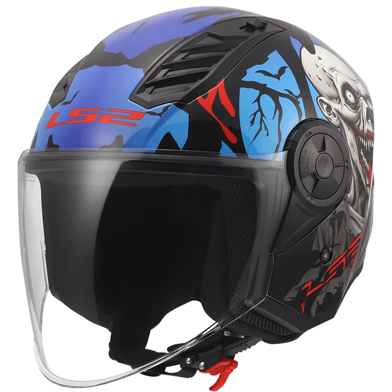 Otvorená prilba na motorku LS2 OF616 Airflow II Zombie lesklá čierno-červeno-modrá