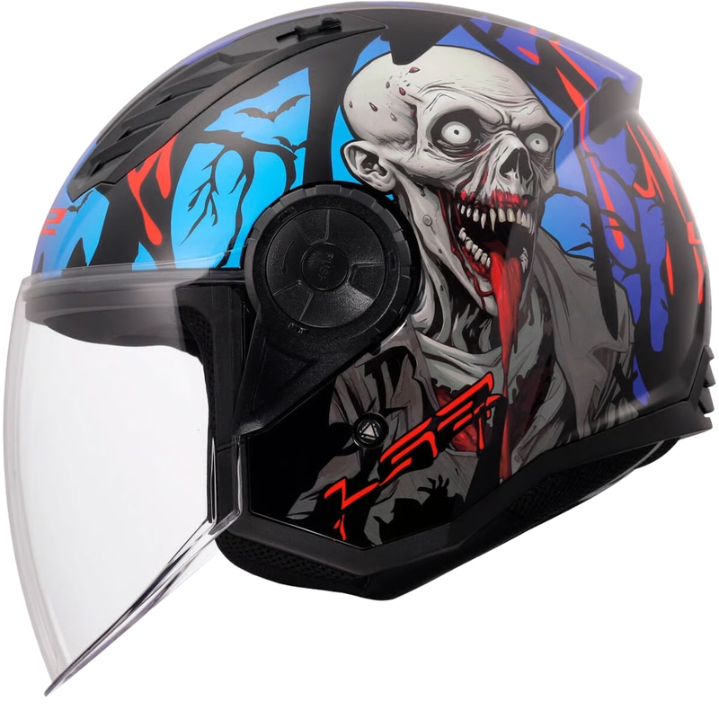 Otvorená prilba na motorku LS2 OF616 Airflow II Zombie lesklá čierno-červeno-modrá