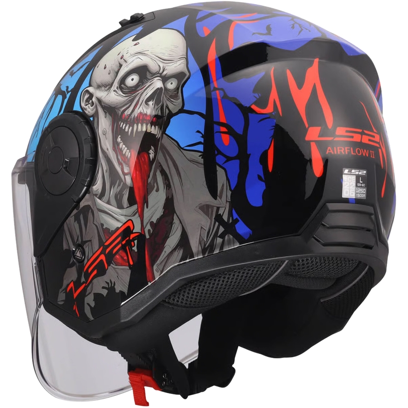 Otvorená prilba na motorku LS2 OF616 Airflow II Zombie lesklá čierno-červeno-modrá