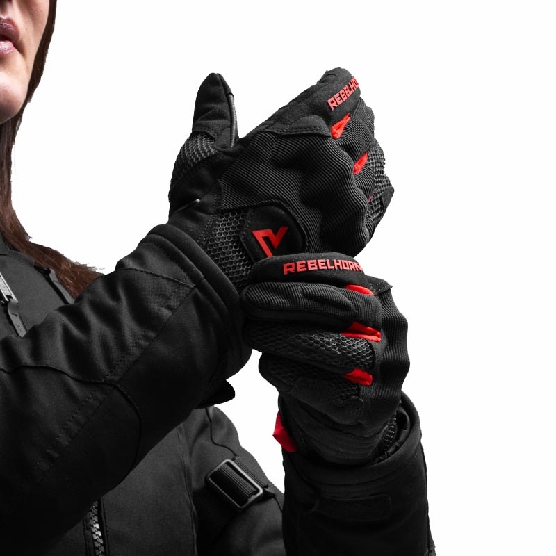 Dámske rukavice na motorku Rebelhorn Core čierno-červené