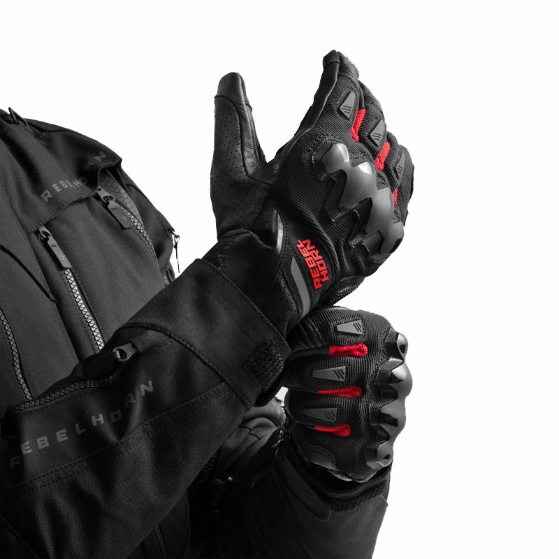 Rukavice na motorku Rebelhorn Defender čierno-červené