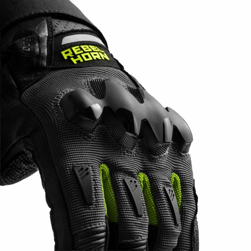 Rukavice na motorku Rebelhorn Defender čierno-šedo-fluo žlté