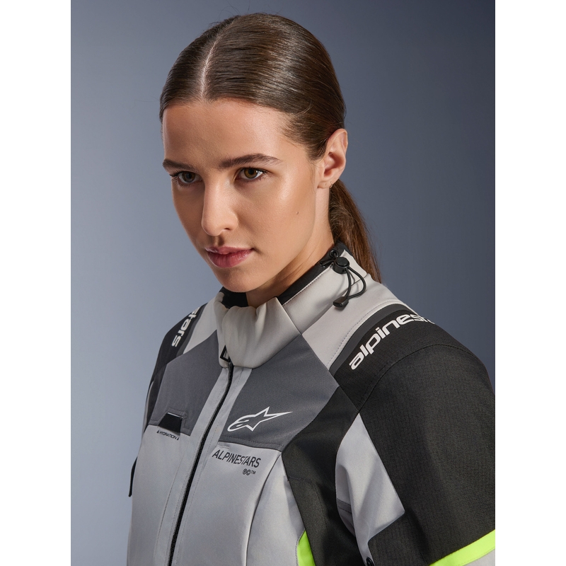 Dámska bunda na motorku Alpinestars Stella Andes V4 Drystar tmavo šedo-svetlo šedo-čierno-fluo žltá