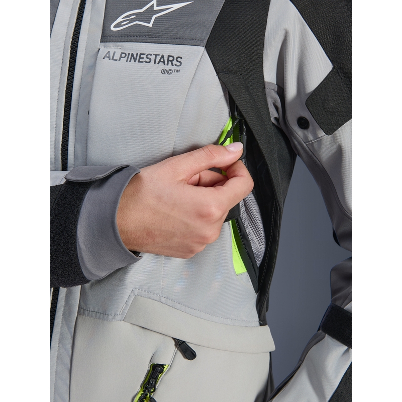 Dámska bunda na motorku Alpinestars Stella Andes V4 Drystar tmavo šedo-svetlo šedo-čierno-fluo žltá