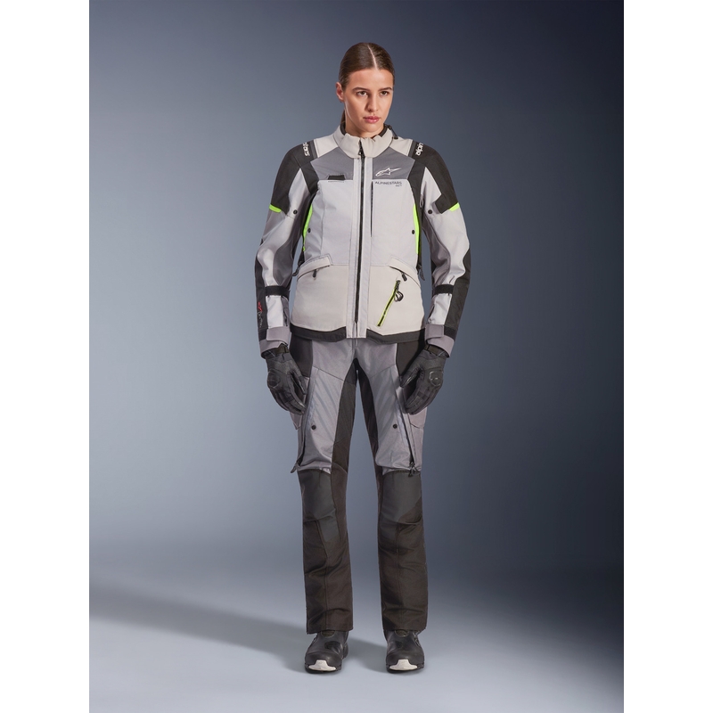 Dámska bunda na motorku Alpinestars Stella Andes V4 Drystar tmavo šedo-svetlo šedo-čierno-fluo žltá