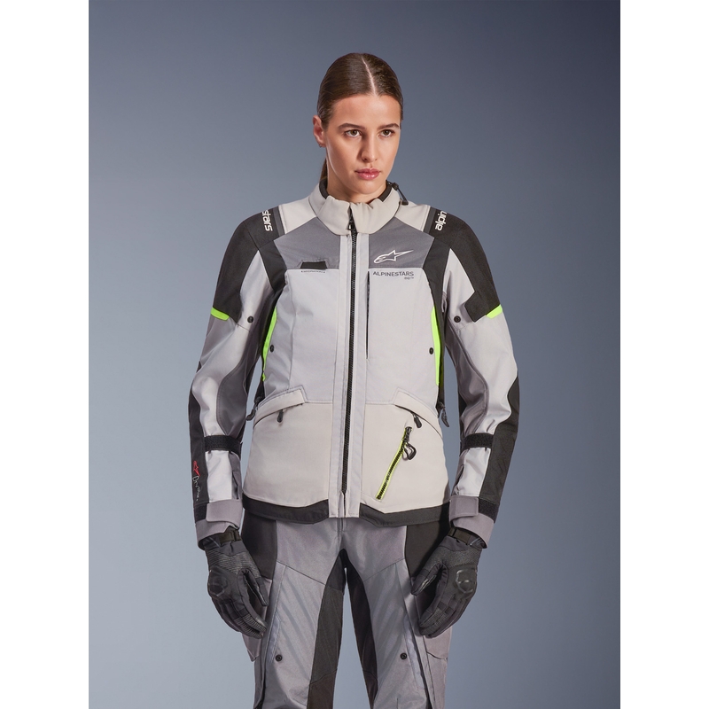 Dámska bunda na motorku Alpinestars Stella Andes V4 Drystar tmavo šedo-svetlo šedo-čierno-fluo žltá