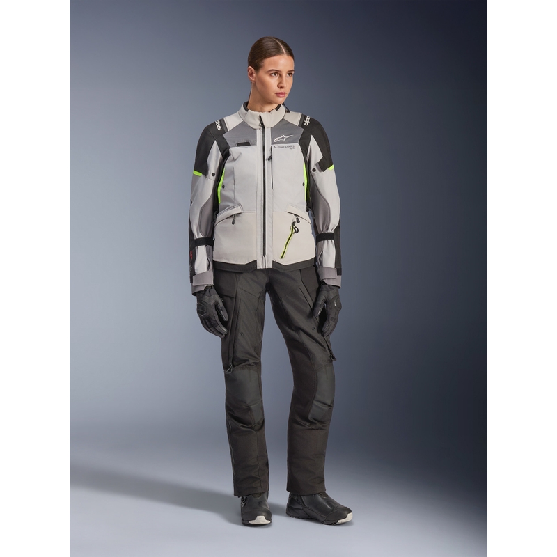 Dámska bunda na motorku Alpinestars Stella Andes V4 Drystar tmavo šedo-svetlo šedo-čierno-fluo žltá