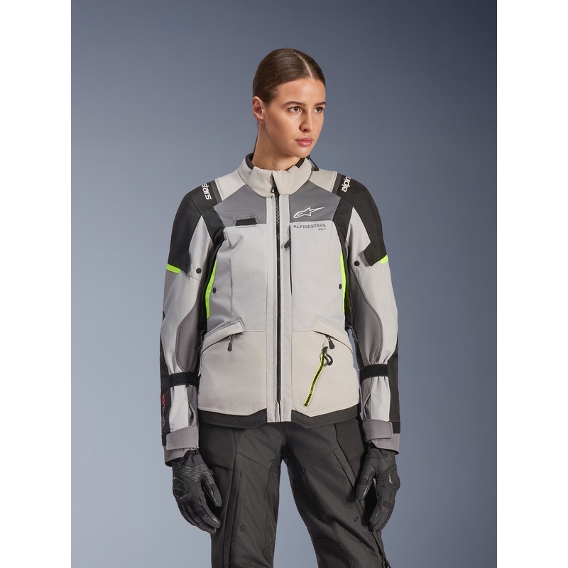 Dámska bunda na motorku Alpinestars Stella Andes V4 Drystar tmavo šedo-svetlo šedo-čierno-fluo žltá