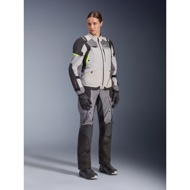 Dámska bunda na motorku Alpinestars Stella Andes V4 Drystar tmavo šedo-svetlo šedo-čierno-fluo žltá