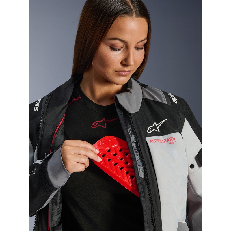Dámska bunda na motorku Alpinestars Stella Andes V4 Drystar tmavo šedo-svetlo šedo-čierno-červená