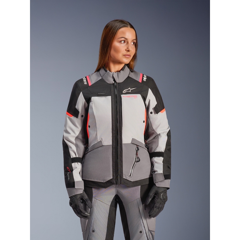 Dámska bunda na motorku Alpinestars Stella Andes V4 Drystar tmavo šedo-svetlo šedo-čierno-červená