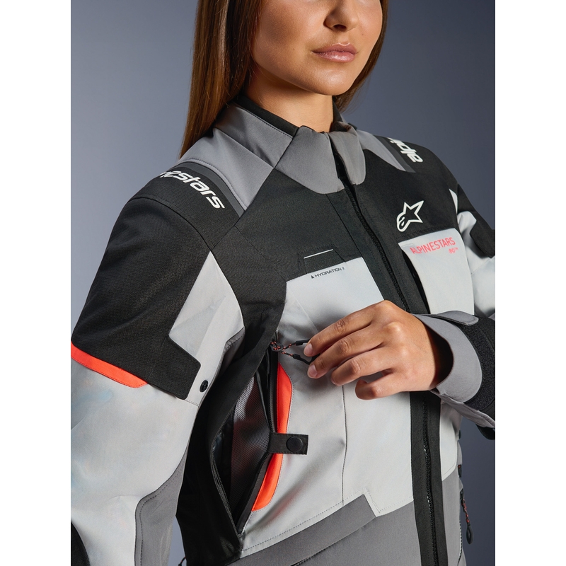 Dámska bunda na motorku Alpinestars Stella Andes V4 Drystar tmavo šedo-svetlo šedo-čierno-červená